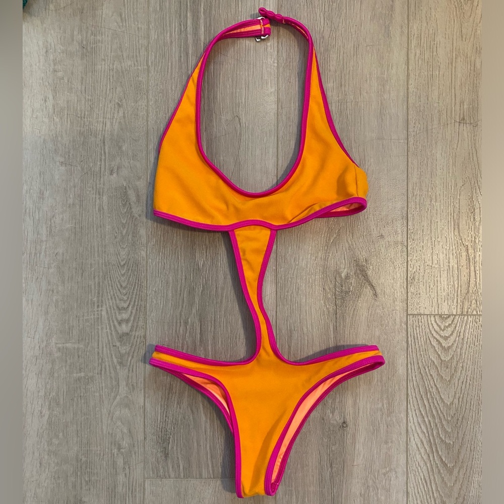 NWT Frankies Bikinis Vibrant orange and Pink Swimsuit